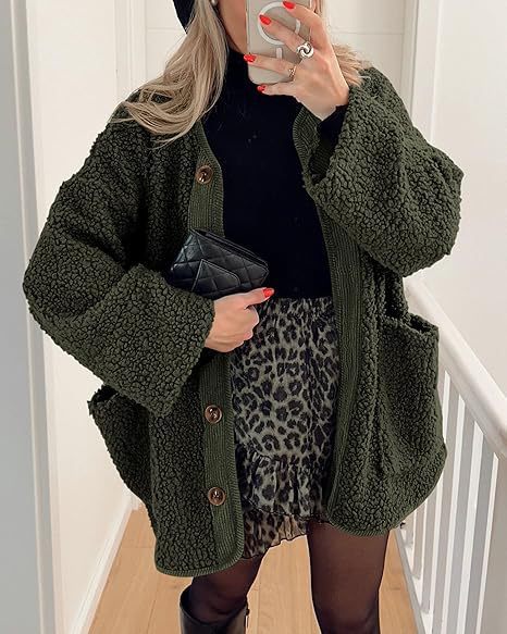 Damen kuschelige Teddyjacke mit farblich abgestimmtem Kragen Drune