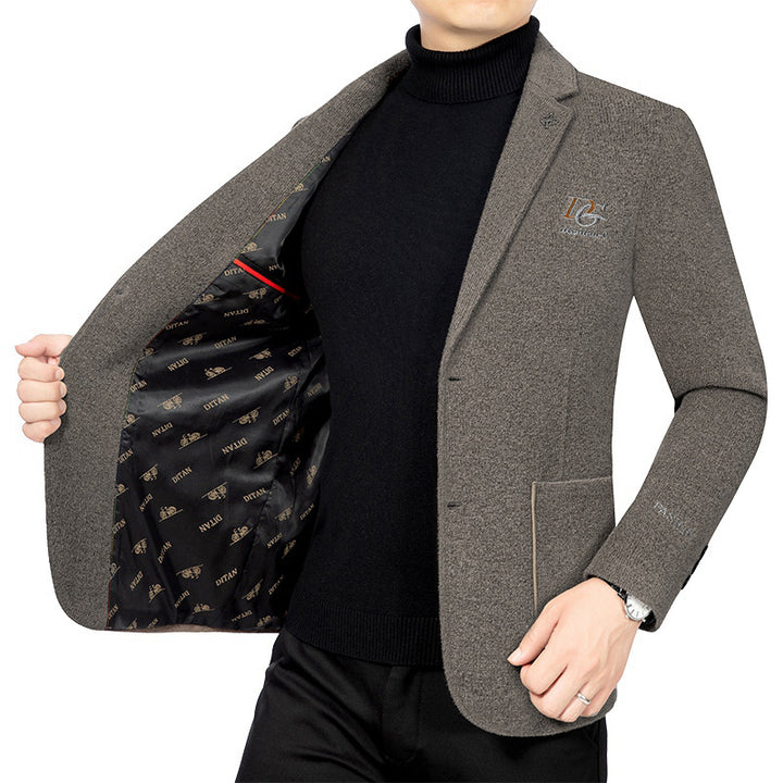 Herren Bouclé-Sakko mit kontrastierendem Satin-Innenfutter und Bruststickerei Drune