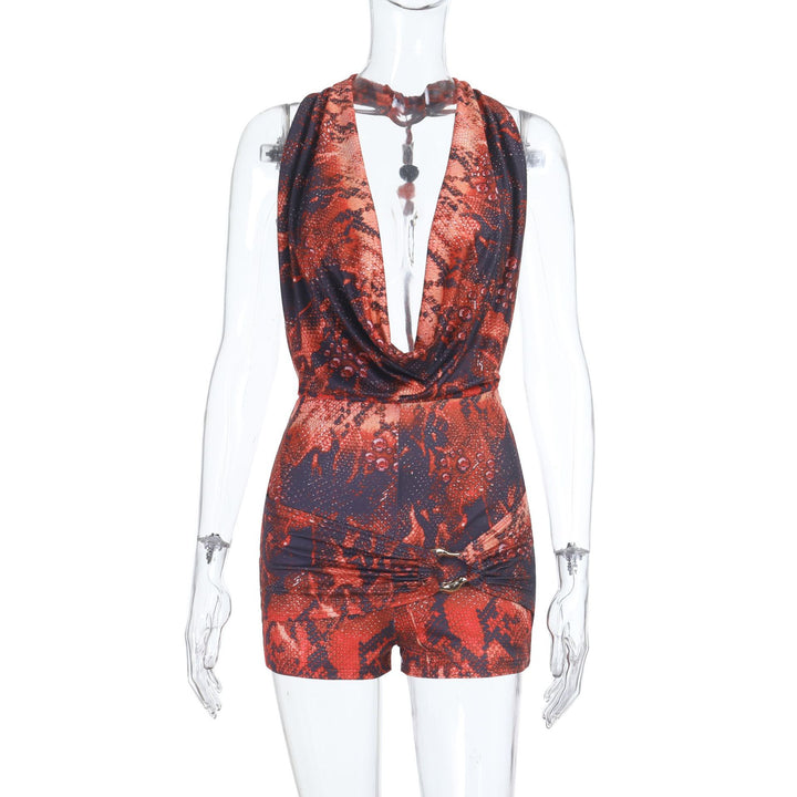 Damen eleganter Jumpsuit mit tiefem V-Ausschnitt und Raffung Drune
