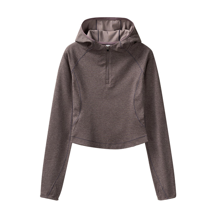 Damen Gekürzter Technical-Hoodie mit Halbzip, Kapuze und Daumenlöchern Drune