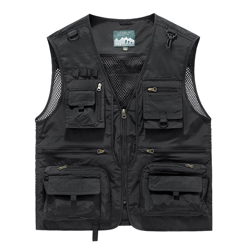 Unisex Multitaschen-Utility-Weste mit Mesh-Einsätzen und Frontreißverschluss Drune