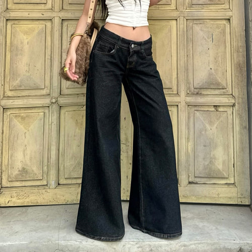 Damen High‑Waist Weite Schlagjeans aus Denim mit Five‑Pocket und Kontrastnähten Drune