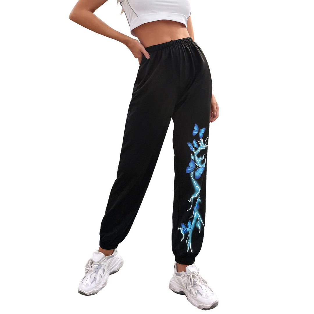 Damen lässige Jogginghose mit buntem Schmetterlings- und Blitzdesign Drune