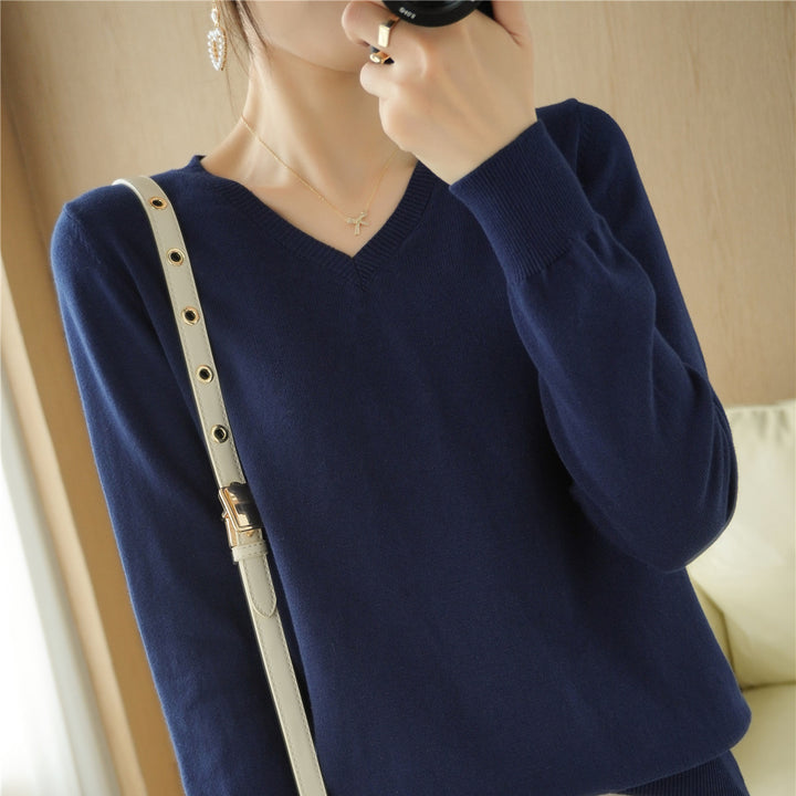 Damen Leichter V‑Ausschnitt Feinstrickpullover aus kaschmirweicher Baumwollmischung mit elastischen Rippbündchen Drune