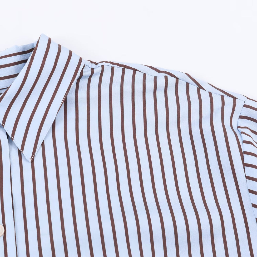 Damen Oversize Gestreifte Hemdbluse mit Kentkragen, durchgehender Knopfleiste und langen Manschetten Drune