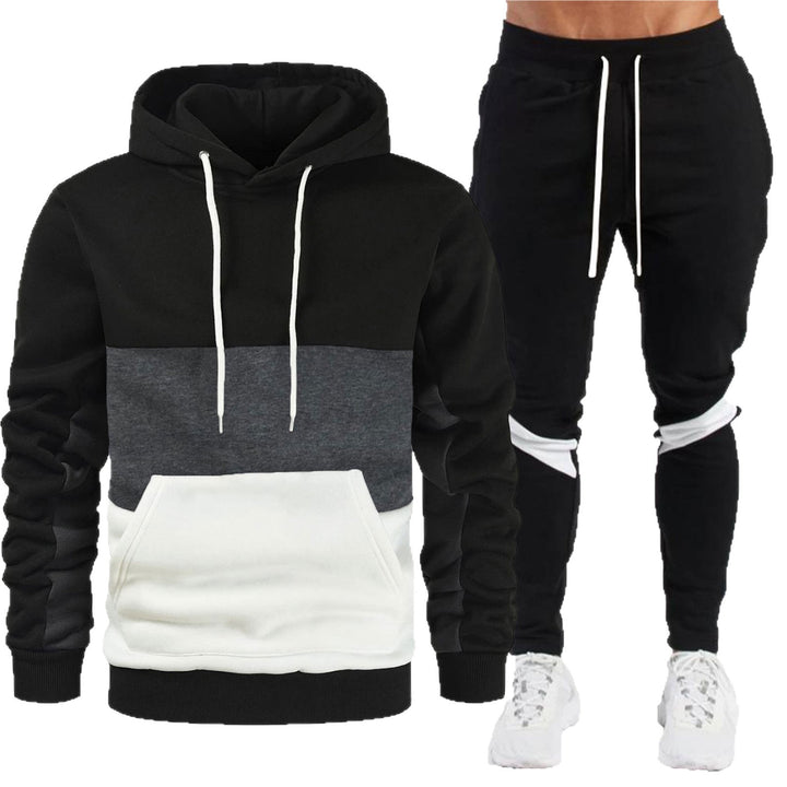 Herren nan sportives Hoodie- und Jogginghose-Set mit Kontrastblenden, Kängurutasche, elastischem Bund und schmal zulaufendem Bein Drune