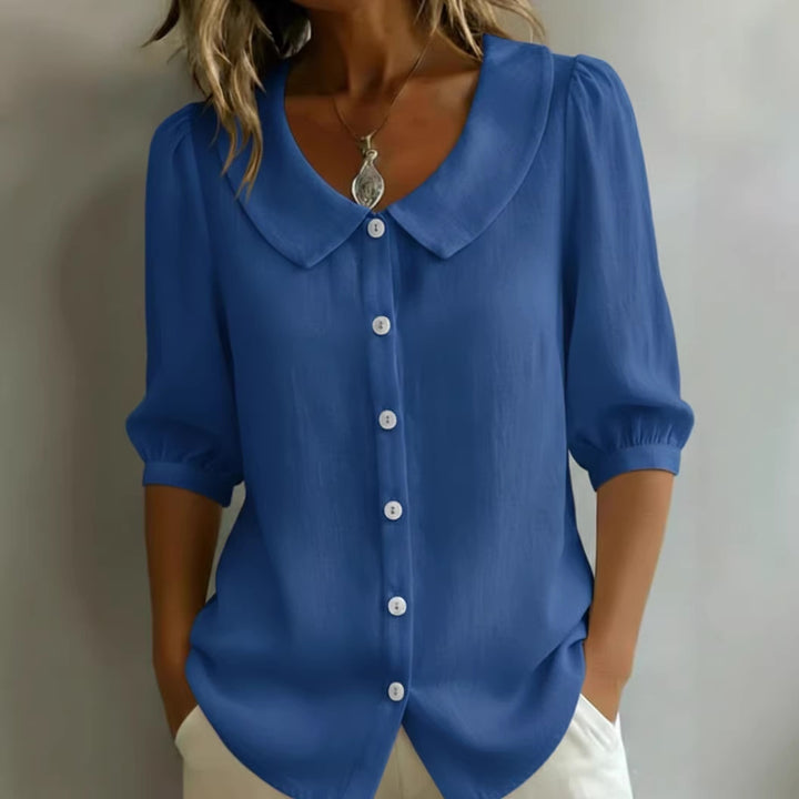 Damen Elegante Bluse mit großem Kragen und Knopfleiste Drune