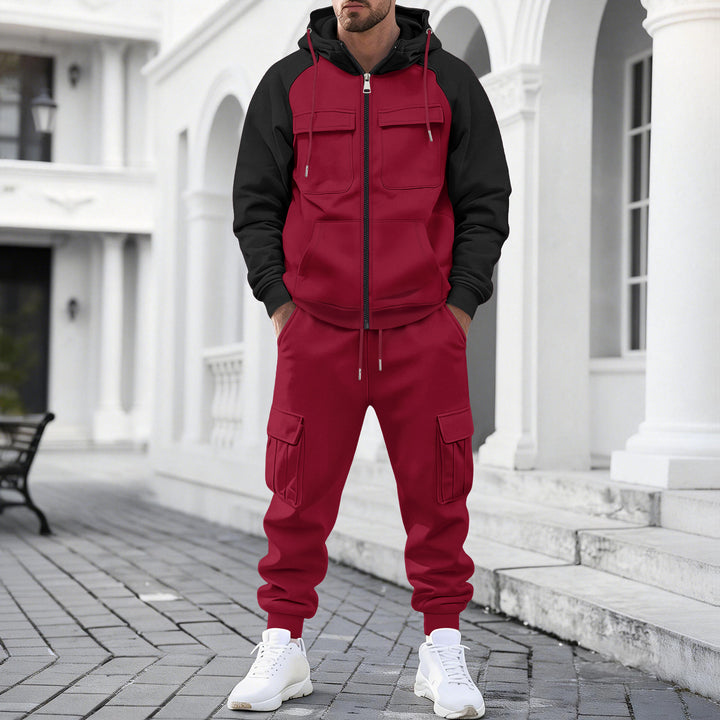 Herren Kapuzen-Sweatset mit Reißverschluss und funktionaler Cargohose Drune