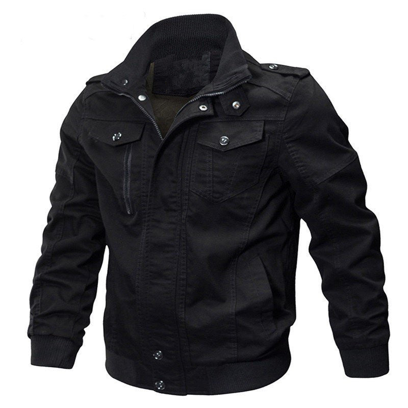 Herren Militärisch inspirierte Canvas-Übergangsjacke mit Stehkragen und Epauletten Drune