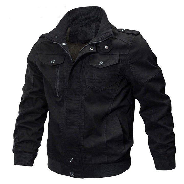 Herren Militärisch inspirierte Canvas-Übergangsjacke mit Stehkragen und Epauletten Drune