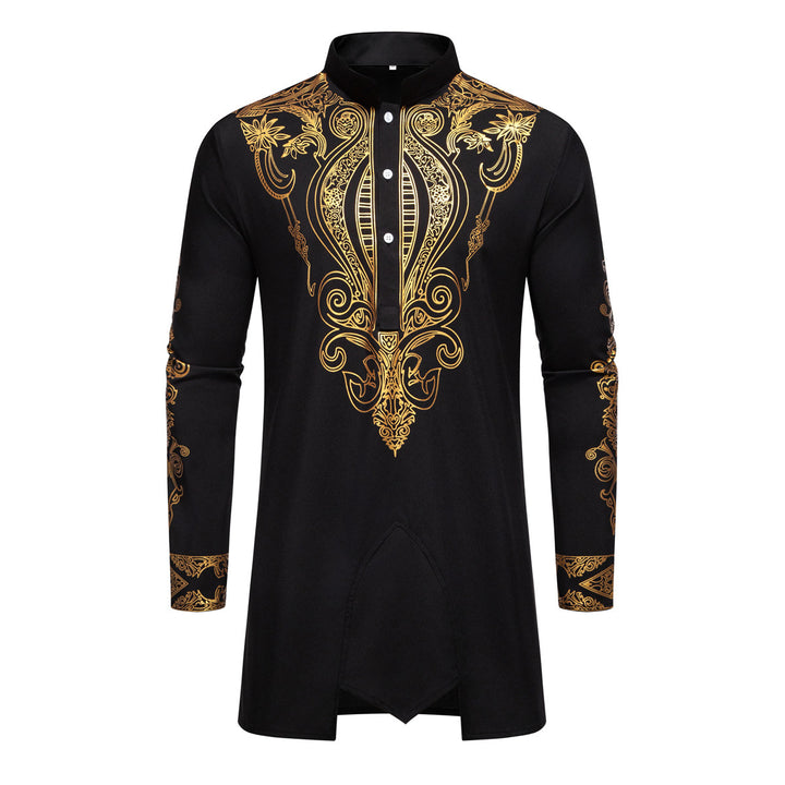 Herren Tunika Anzug mit Stehkragen und ornamentaler Goldapplikation Drune