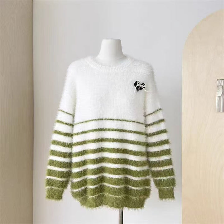 Damen Flauschiger Streifenpullover Drune