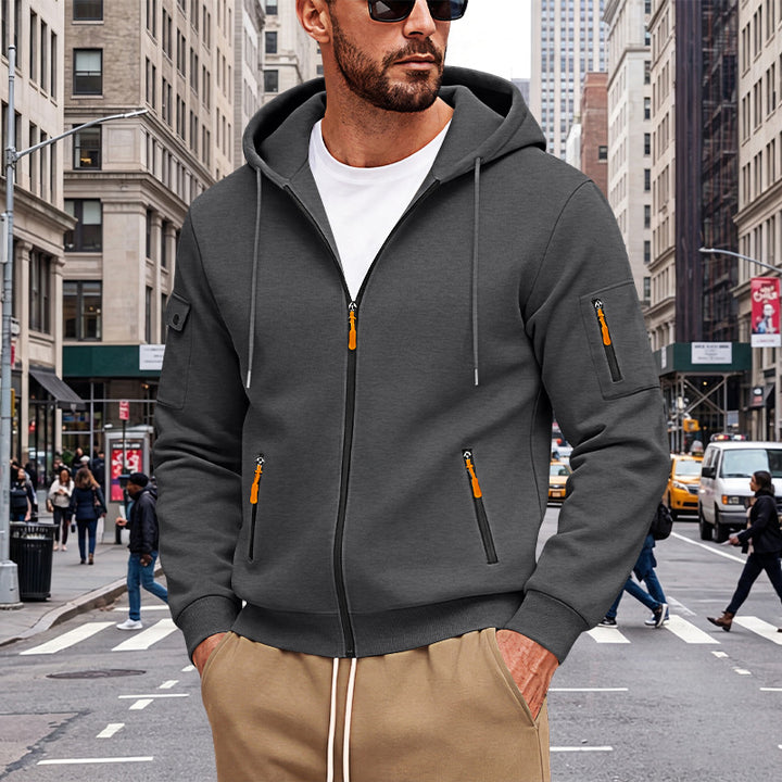 Herren Kapuzen-Sweatjacke mit durchgehendem Reißverschluss und mehreren Sicherheits-Taschen Drune