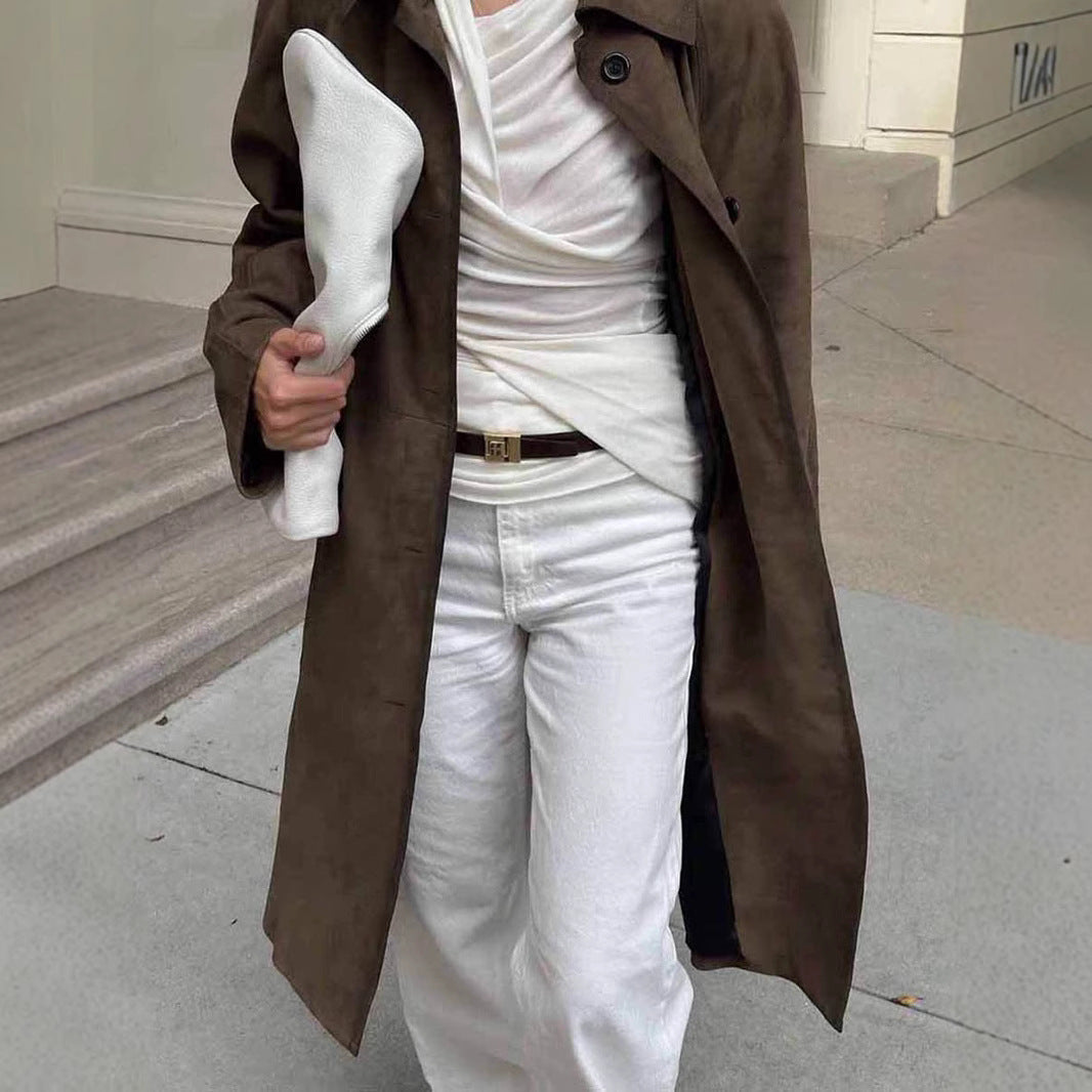 Damen Modische Trenchcoat Jacke mit lässigem Schnitt und praktischen Taschen Drune
