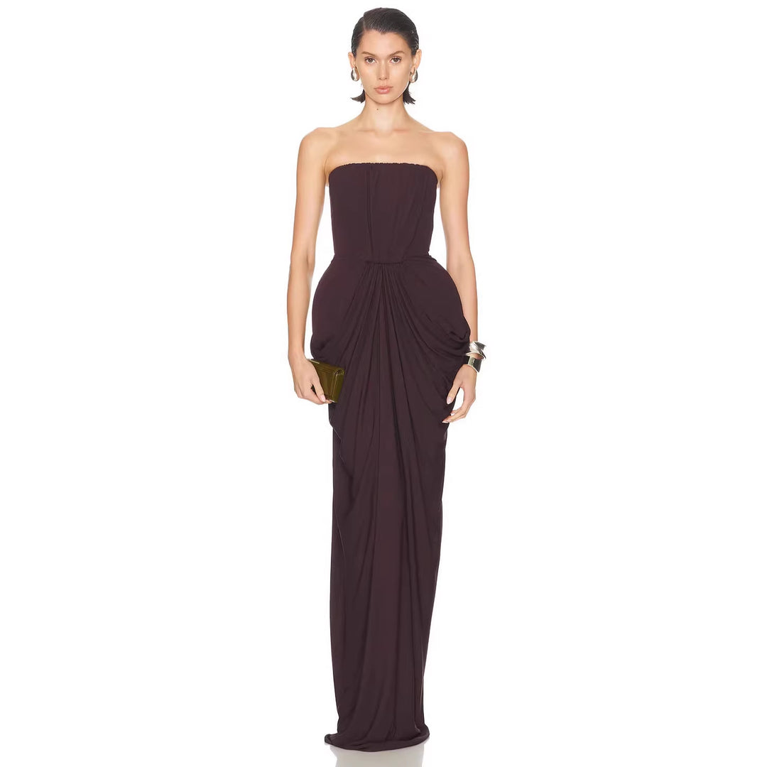 Damen Elegantes Maxikleid mit raffinierten Drapierungen Drune