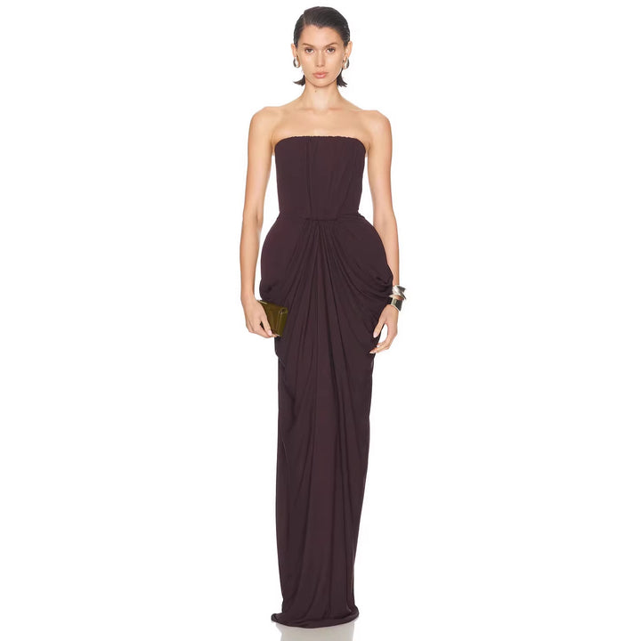 Damen Elegantes Maxikleid mit raffinierten Drapierungen Drune