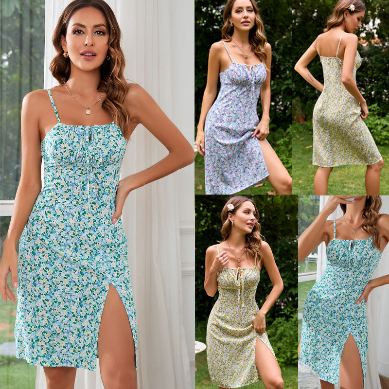 Damen Blumenkleid mit verstellbaren Trägern Drune