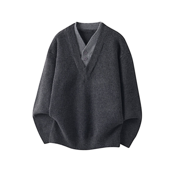 Damen Oversize Strickpullover mit tiefem V-Ausschnitt und eingesetzter Henley‑Blende Drune
