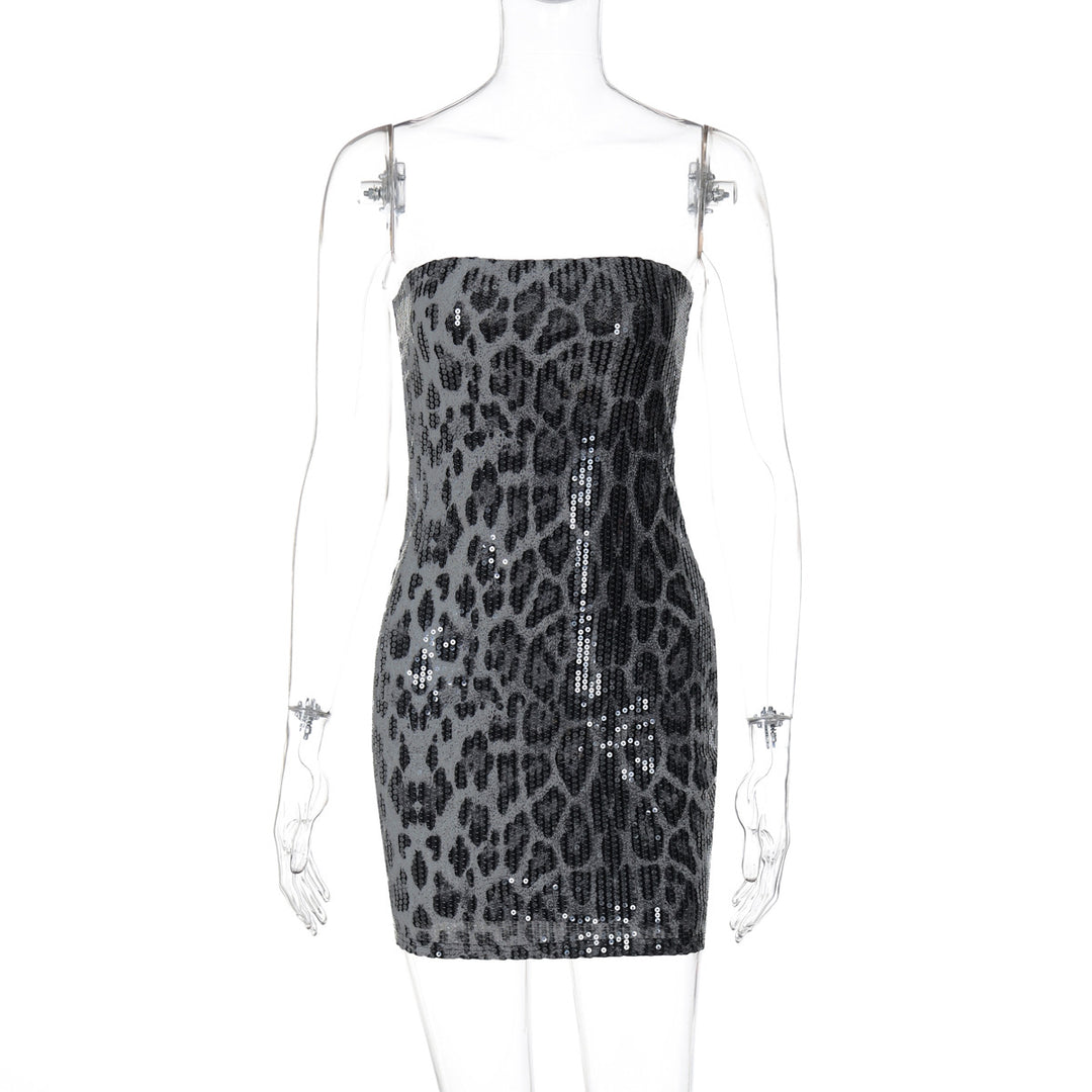 Damen Glamouröses Minikleid im Leopardenmuster mit Glitzereffekten Drune