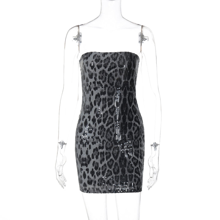 Damen Glamouröses Minikleid im Leopardenmuster mit Glitzereffekten Drune