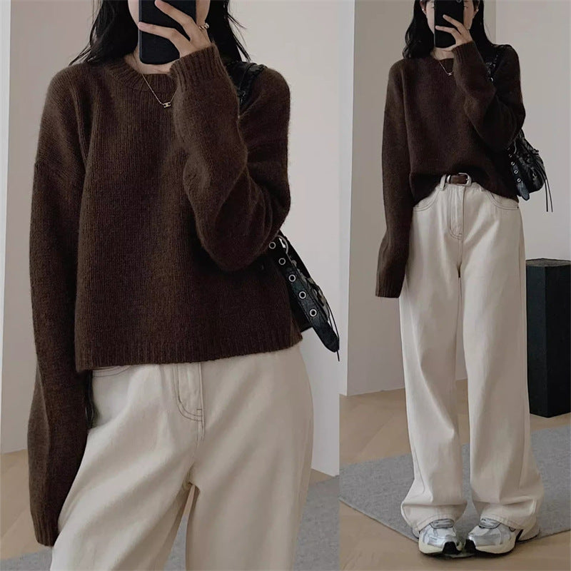 Damen Kuscheliger Strickpullover mit weitem Schnitt und lässigem Style Drune