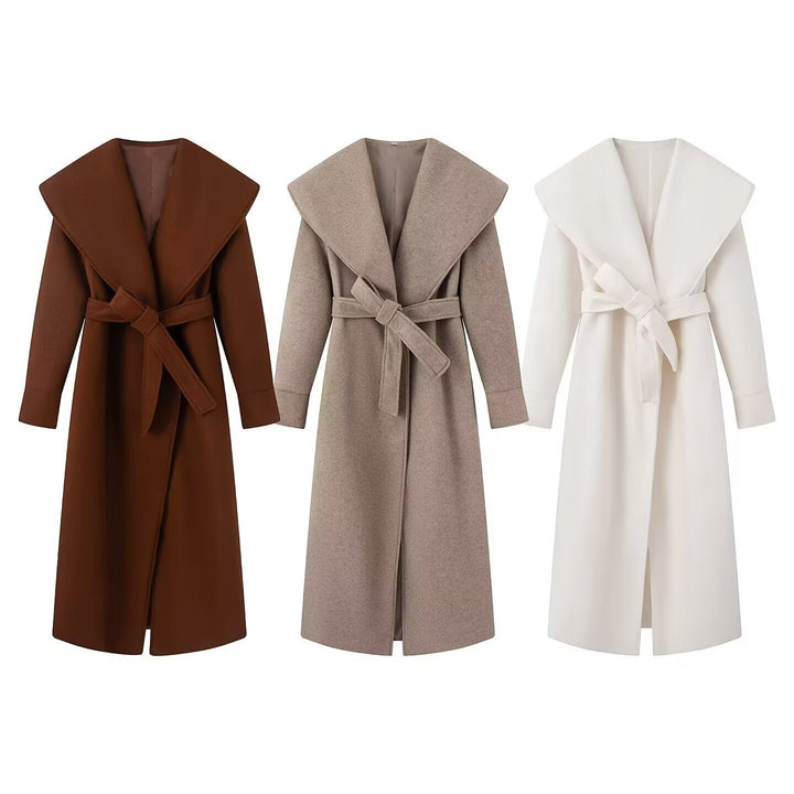 Damen Maxi-Mantel mit übergroßem Schalkragen und Bindegürtel Drune