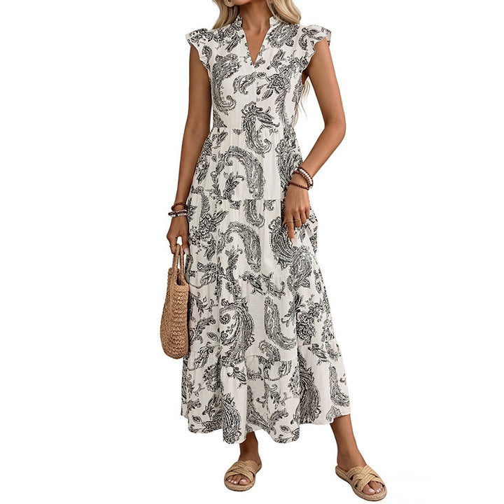 Damen Maxikleid mit Paisley‑Print, V‑Ausschnitt und Stufenrock Drune