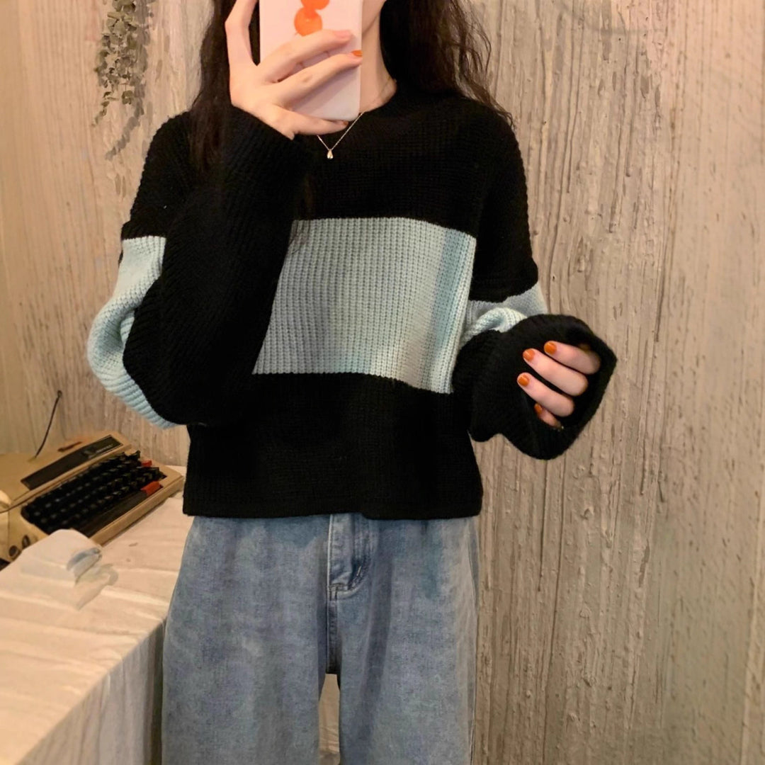 Damen Grobstrickpullover mit modernem Farbblockdesign Drune