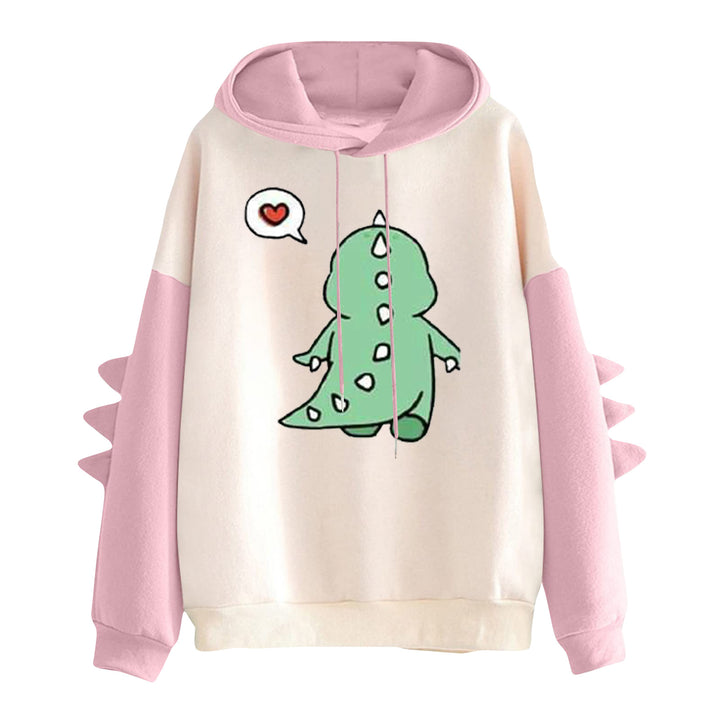 Damen nan Kapuzenpullover mit niedlichem Dinosaurier-Print und dreidimensionalen Ärmeldetails Drune