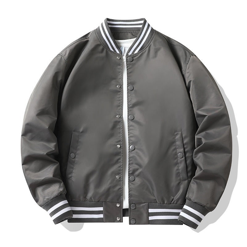 Men's  retro-striped collar varsity snap-front satin-effect bomber jacket Drune