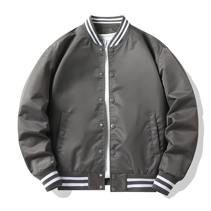 Men's  retro-striped collar varsity snap-front satin-effect bomber jacket Drune