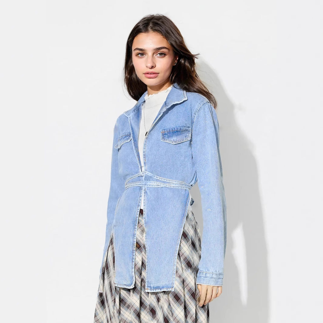 Damen Jeansjacke im modernen Oversized-Stil mit verkürztem Schnitt und praktischen Taschen Drune