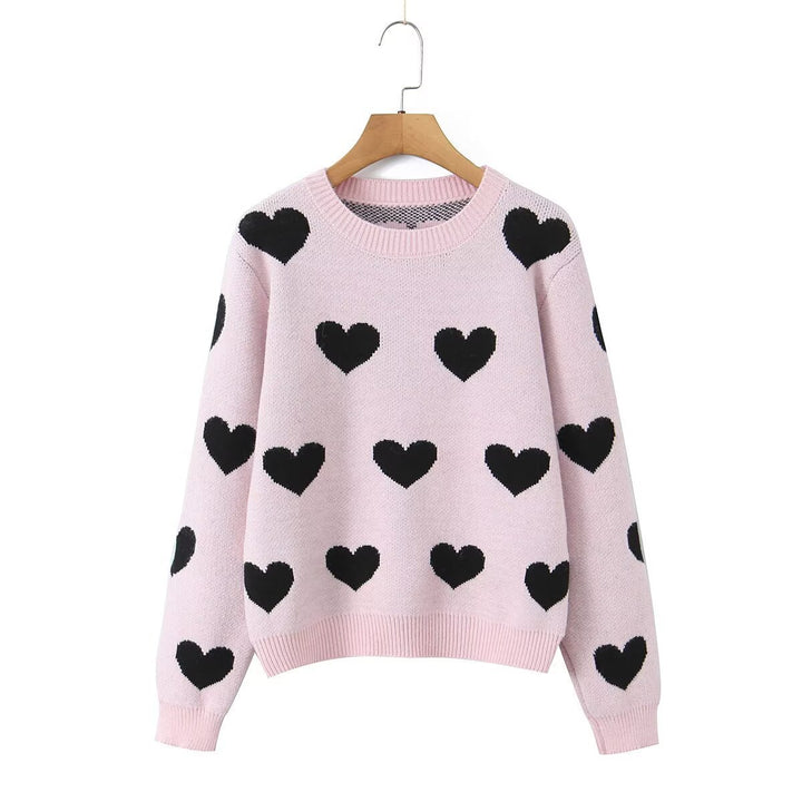 Damen Herz‑Strickpullover mit Rundhalsausschnitt, Oversize‑Silhouette und Rippbündchen Drune