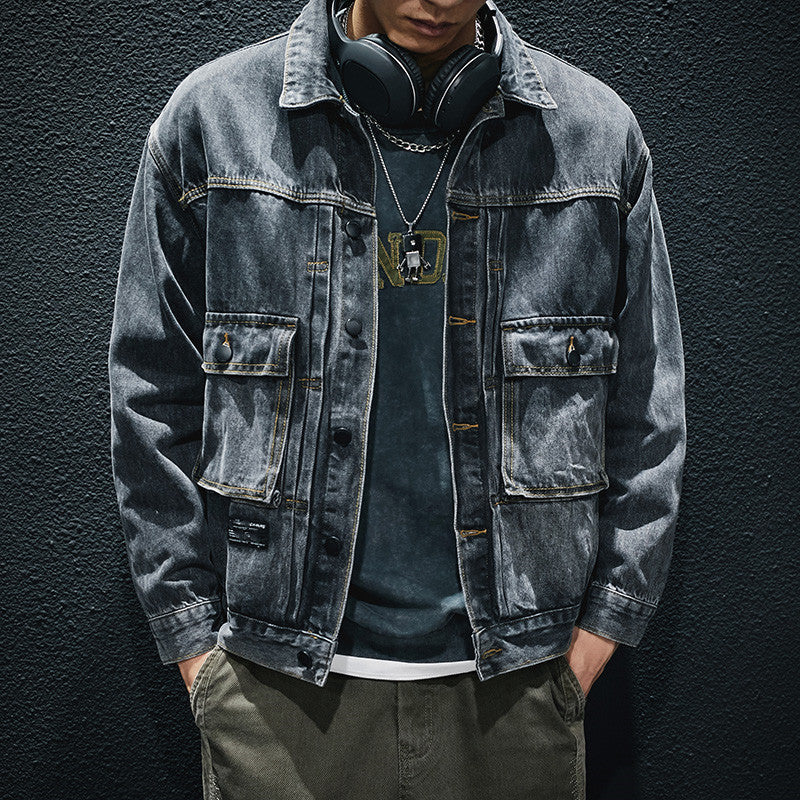 Herren Lässige Denimjacke mit modernen Applikationen Drune