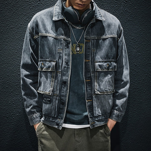 Herren Lässige Denimjacke mit modernen Applikationen Drune