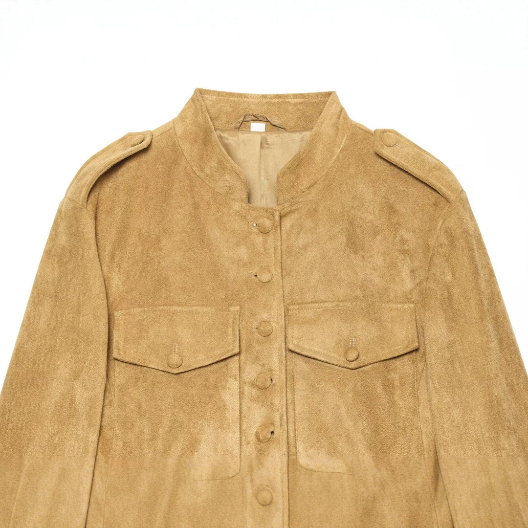 Damen Wildlederjacke im Militärstil mit Stehkragen Drune