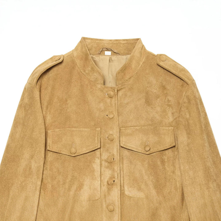 Damen Wildlederjacke im Militärstil mit Stehkragen Drune