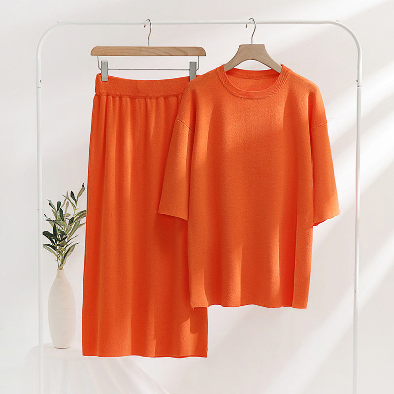 Damen stilvolles Strickset mit lässigem Schnitt und seitlichem Schlitz Drune