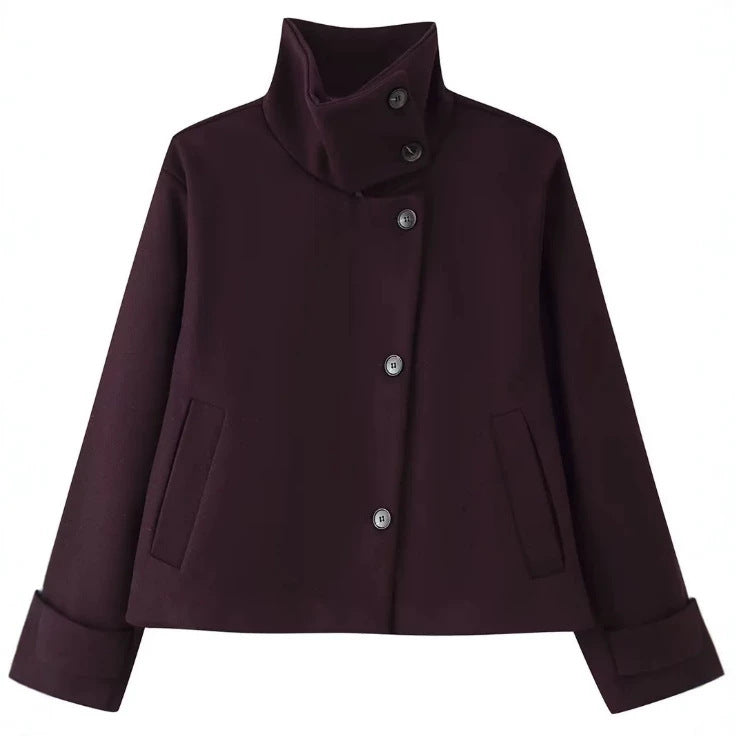 Damen Kurzjacke im Boxy‑Cut mit hohem Stehkragen und Hornknöpfen Drune
