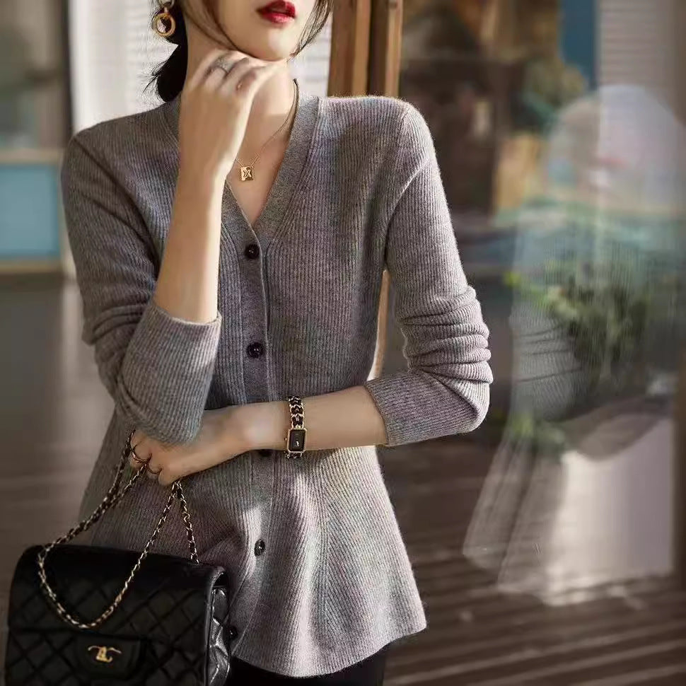 Damen elegante Strickjacke mit taillierter Passform Drune