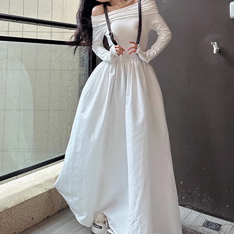 Damen elegantes Off-Shoulder Maxikleid mit modernen Trägerdetails Drune