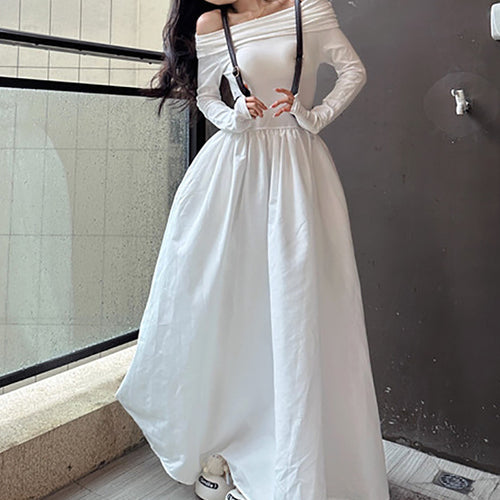Damen elegantes Off-Shoulder Maxikleid mit modernen Trägerdetails Drune