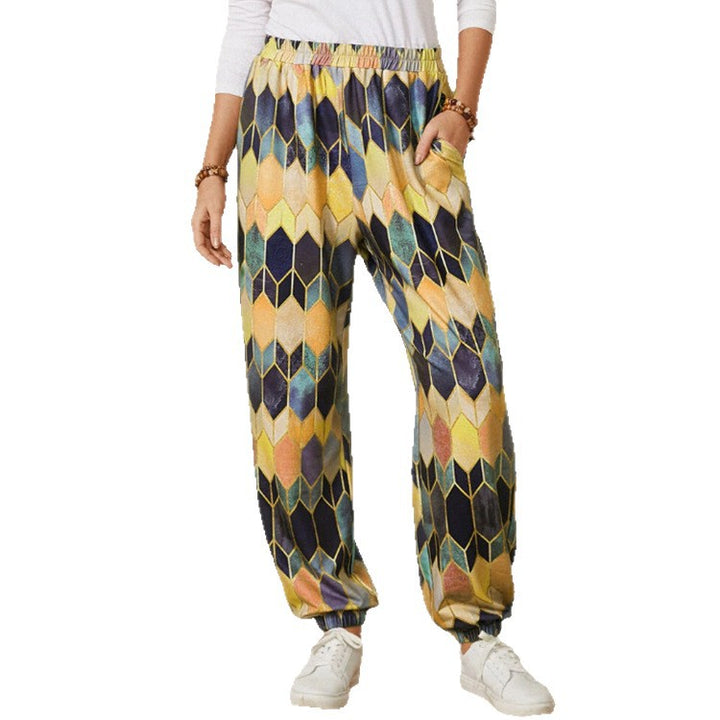 Damen entspannte Pluderhose mit geometrischem Muster Drune