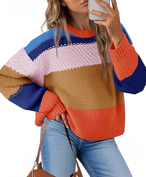 Damen Grobstrickpullover mit Farbblockdesign und oversized Schnitt Drune