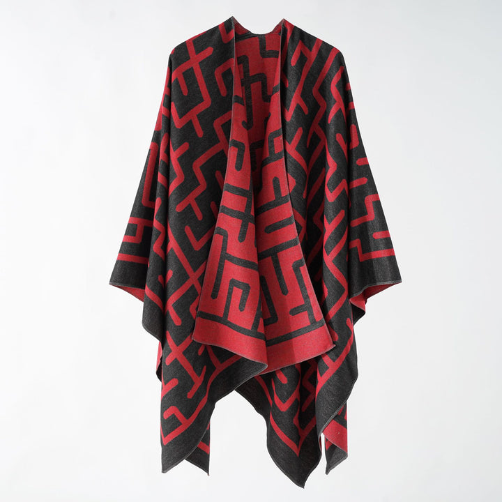Damen Wendejacquard-Ruana mit grafischem Muster und asymmetrischem Saum Drune