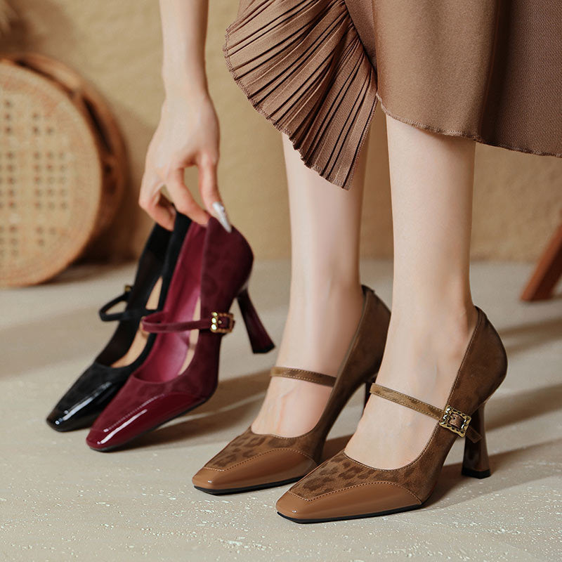 Damen elegante Mary Jane Pumps mit charakteristischem Blockabsatz und dekorativem Riemen Drune