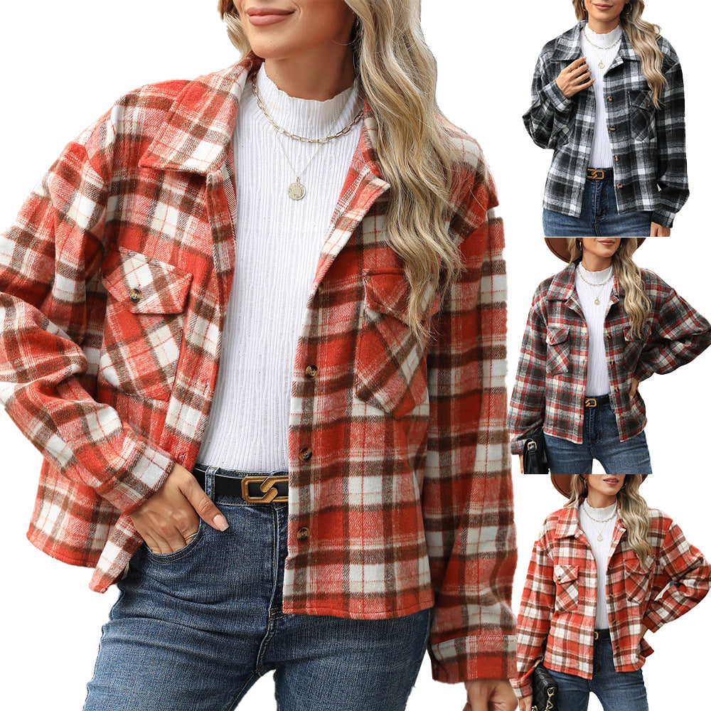Damen Karierte Flanell Hemdjacke mit lässigem Schnitt und praktischen Taschen Drune