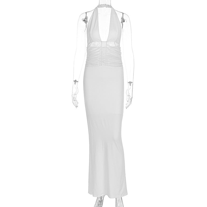 Damen Maxi-Kleid mit tiefem V-Ausschnitt und taillierter Silhouette Drune