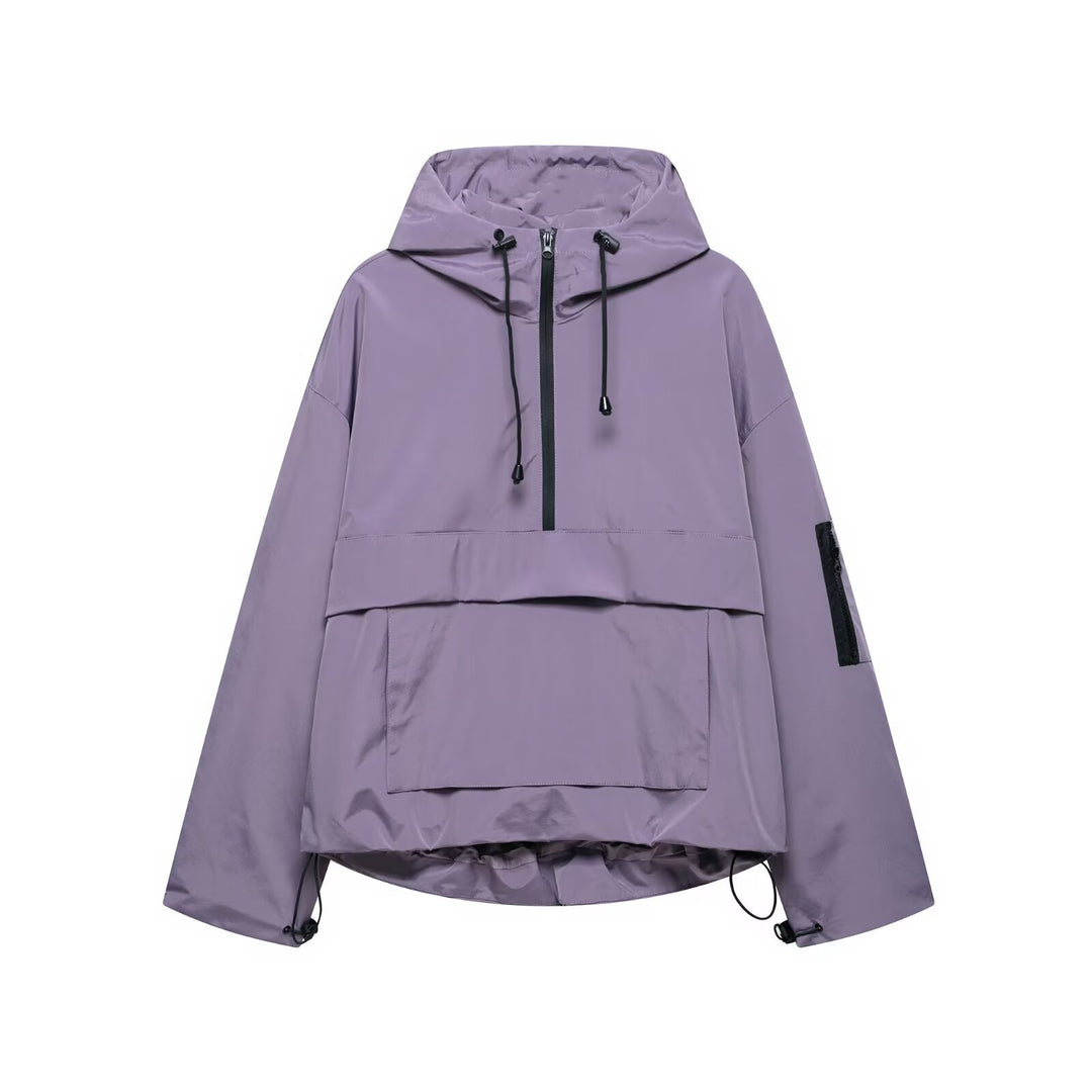 Femme Leichte Kapuzen-Utility-Jacke mit verstellbaren Kordeln Drune