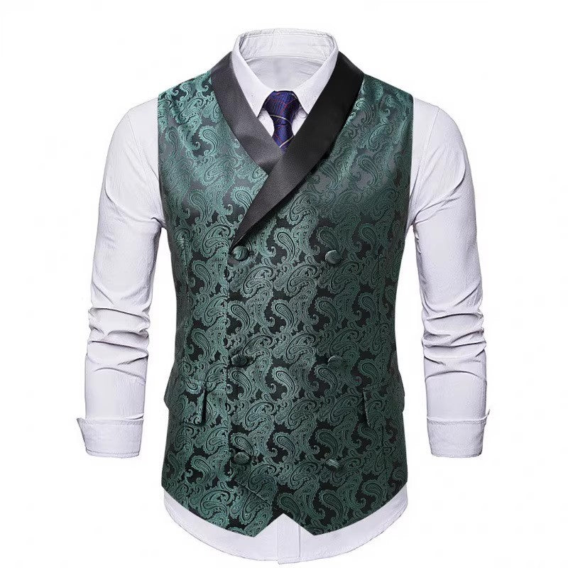 Herren Satin-Paisley-Weste mit Schalkragen und tailliertem Smoking-Look Drune